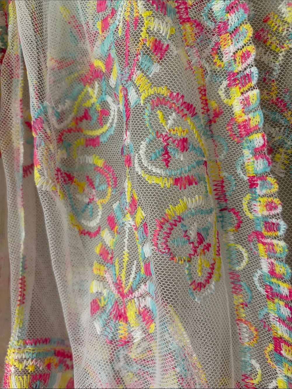 Sheer Pastel Embroidered Tie-Front Kimono Robe - Multicolor Pastel - Picture 3 of 5